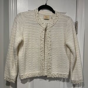 NWT Elie Tahari Size S Cream Knit Embellished Textured Cardigan Beaded Pearls